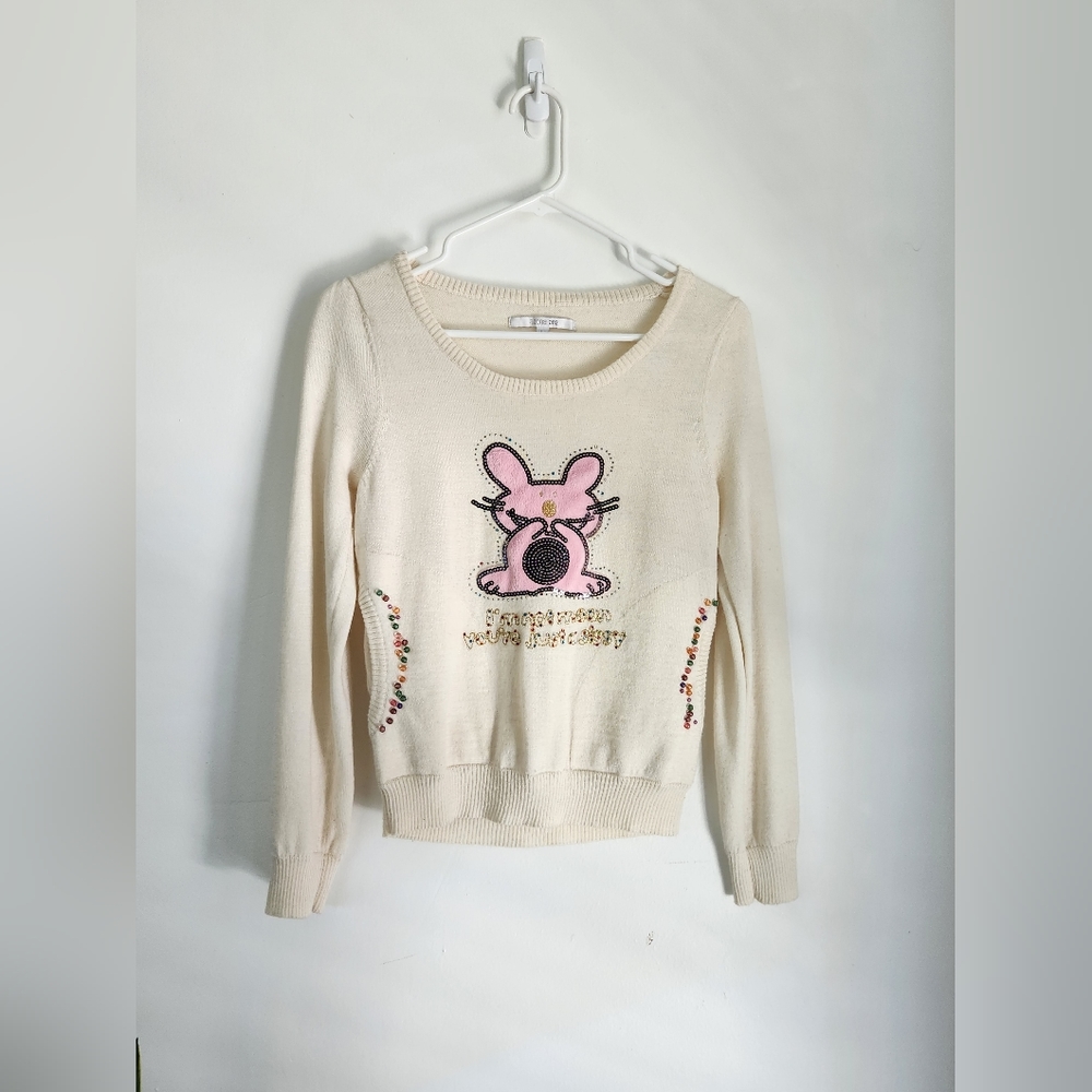 Azona A02 Cream Pink Rabbit Scoop Neck Sweater-Size Large